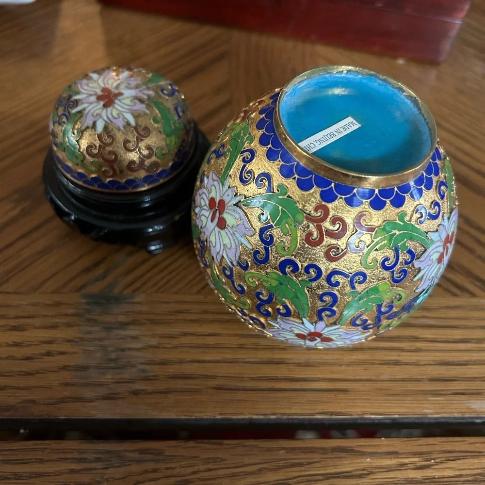 Vintage Cloisonné Ginger Jar with Stand
